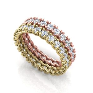2 Alianças Cravadas Pedras Redondas Ouro 18k Amarelo E Rose