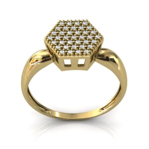 Anel Chuveiro Hexágono 37 Pedras Zircônias Ouro 18k