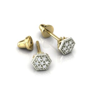 Brinco Hexágono Pedras Diamantes Copinho Em Ouro 18k