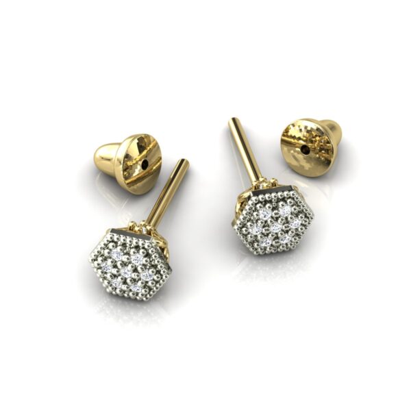 Brinco Hexágono Pedras Diamantes Copinho Em Ouro 18k - Image 2