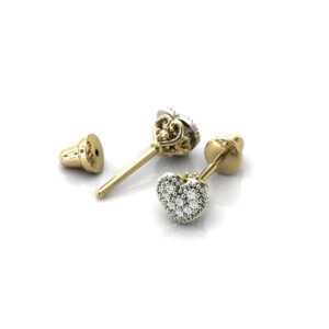 Brinco Coração Pedras Diamantes Copinho Em Ouro 18k