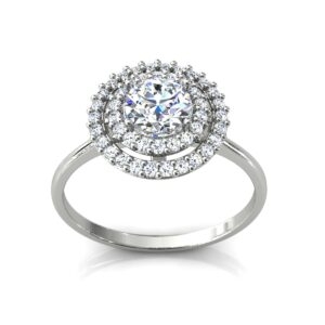 Anel Solitário Pizza Pedras Zircônia Em Ouro Branco 18k