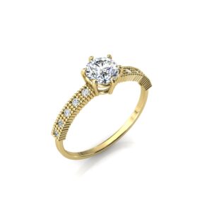 Anel Solitário Aro Cravejado Pedras Zircônias Em Ouro 18k