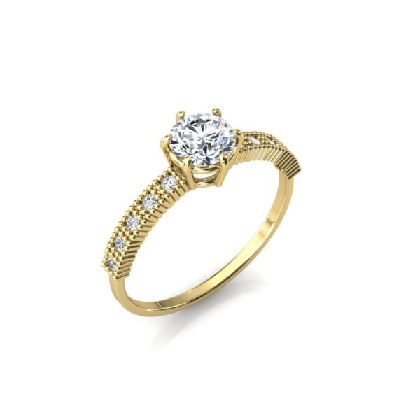 Anel Solitário Aro Cravejado Pedras Zircônias Em Ouro 18k