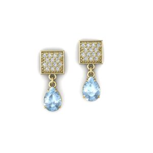 Lindo Brinco Quadrado Com Pedras Gotas Em Ouro 18k