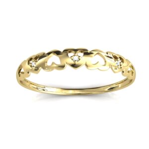 Anel Aparador Meia Aliança Corações Diamantes Em Ouro 18k