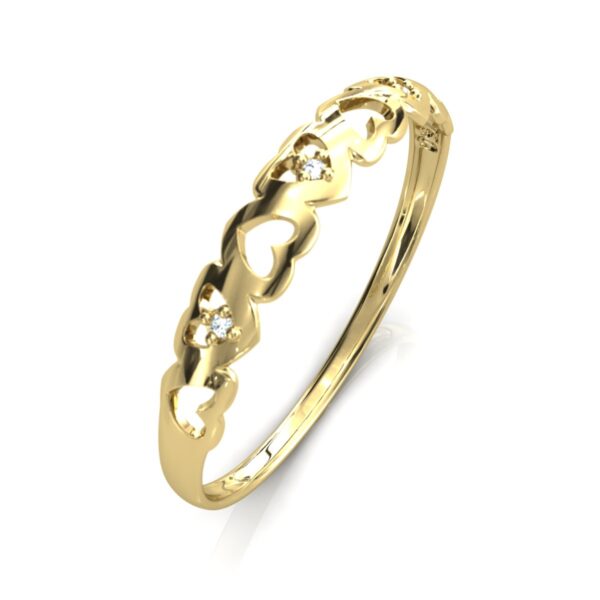 Anel Aparador Meia Aliança Corações Diamantes Em Ouro 18k - Image 3