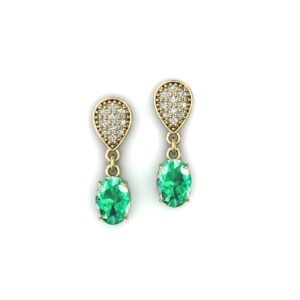Lindo Brinco Gota Com Pedras Ovais Em Ouro 18k