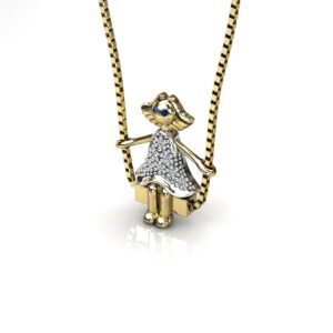 Pingente Menina Balanço Pedras Zircônias Ouro 18k