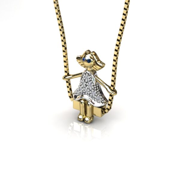Pingente Menina Balanço Pedras Zircônias Ouro 18k