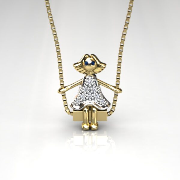 Pingente Menina Balanço Pedras Zircônias Ouro 18k - Image 4