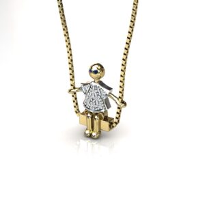 Pingente Menino Balanço Pedras Zircônias Ouro 18k