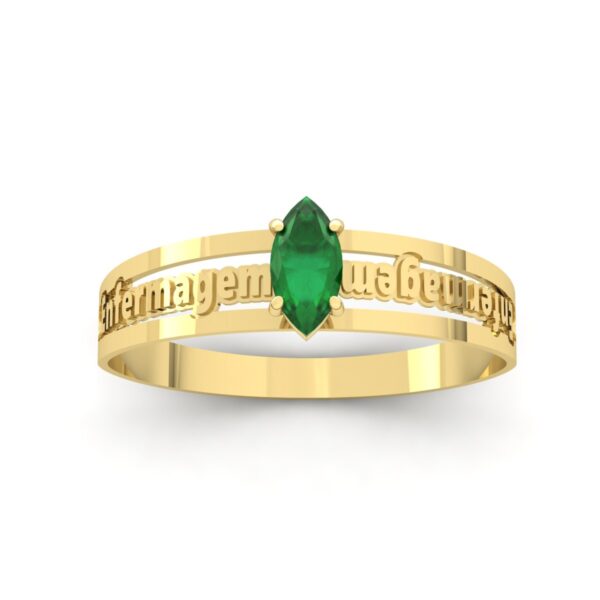 Anel Formatura Enfermagem Pedra Navete Ouro 18k