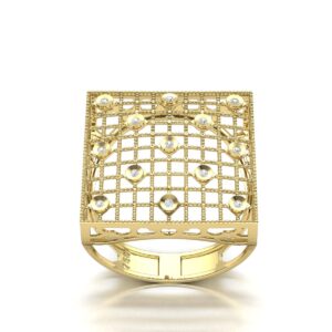 Anel Quadrado Fios Pedras Diamantes Em Ouro 18k