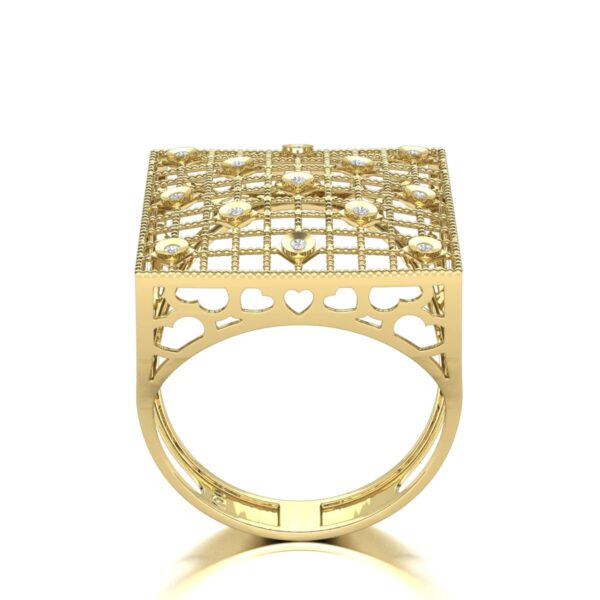 Anel Quadrado Fios Pedras Diamantes Em Ouro 18k - Image 3