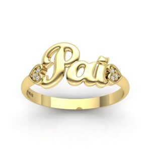 Anel Personalizado Pai 6 Pedras Diamantes Ouro 10k